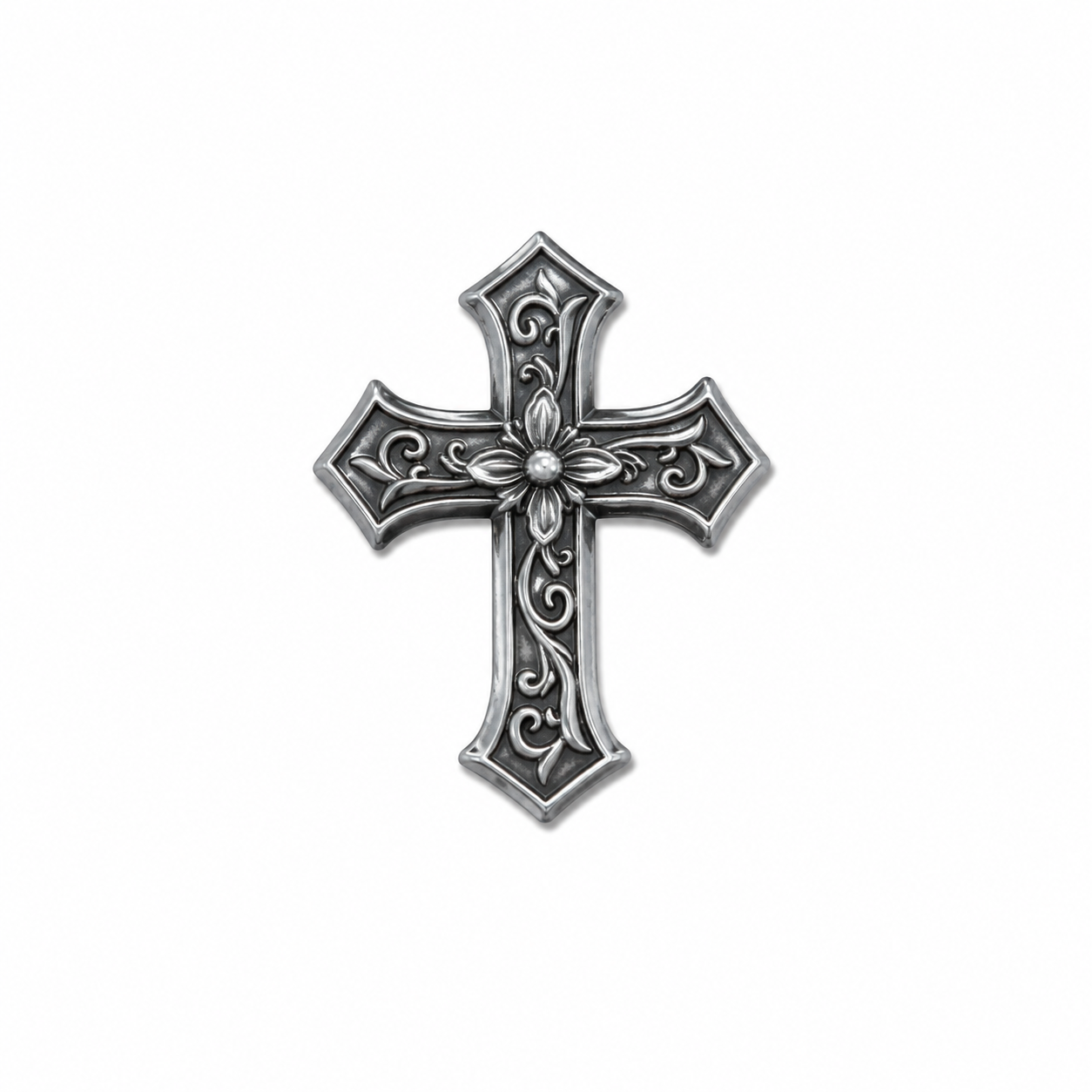 lack cross enamel pin floral scroll design antique silver finish hat pin
