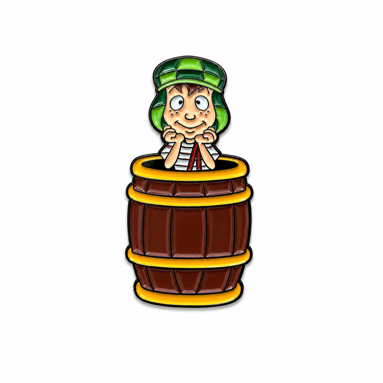Chavo del ocho inside a barrel on a white background