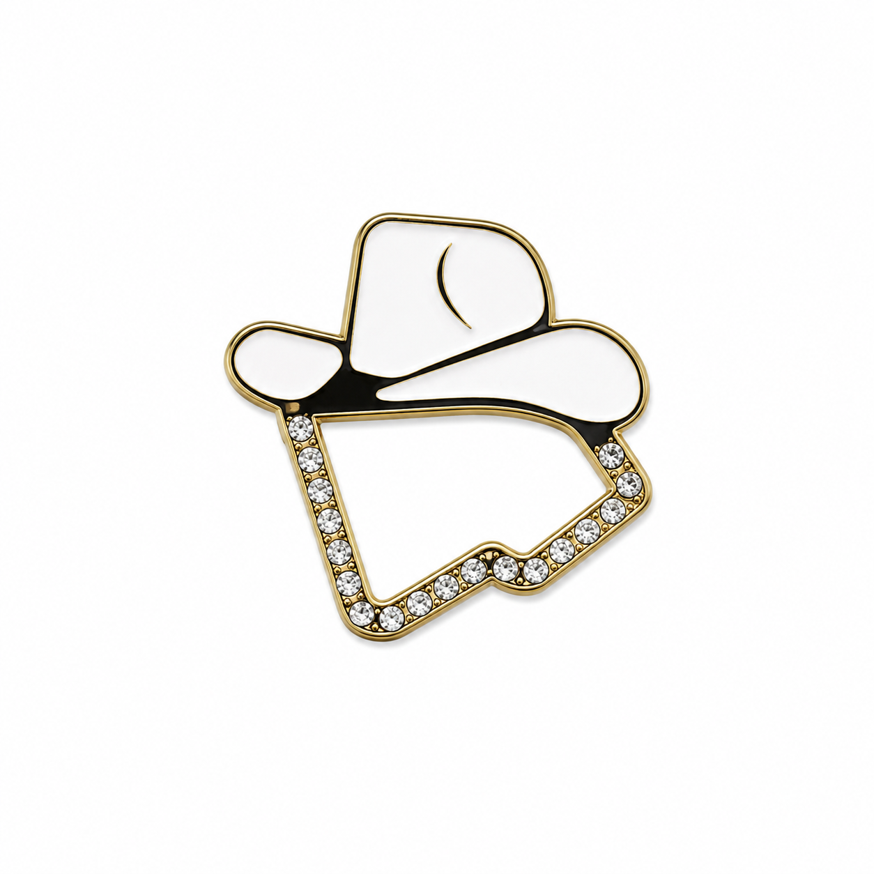 cowboy hat new era style bling enamel pin white enamel gold finish crystal rhinestone