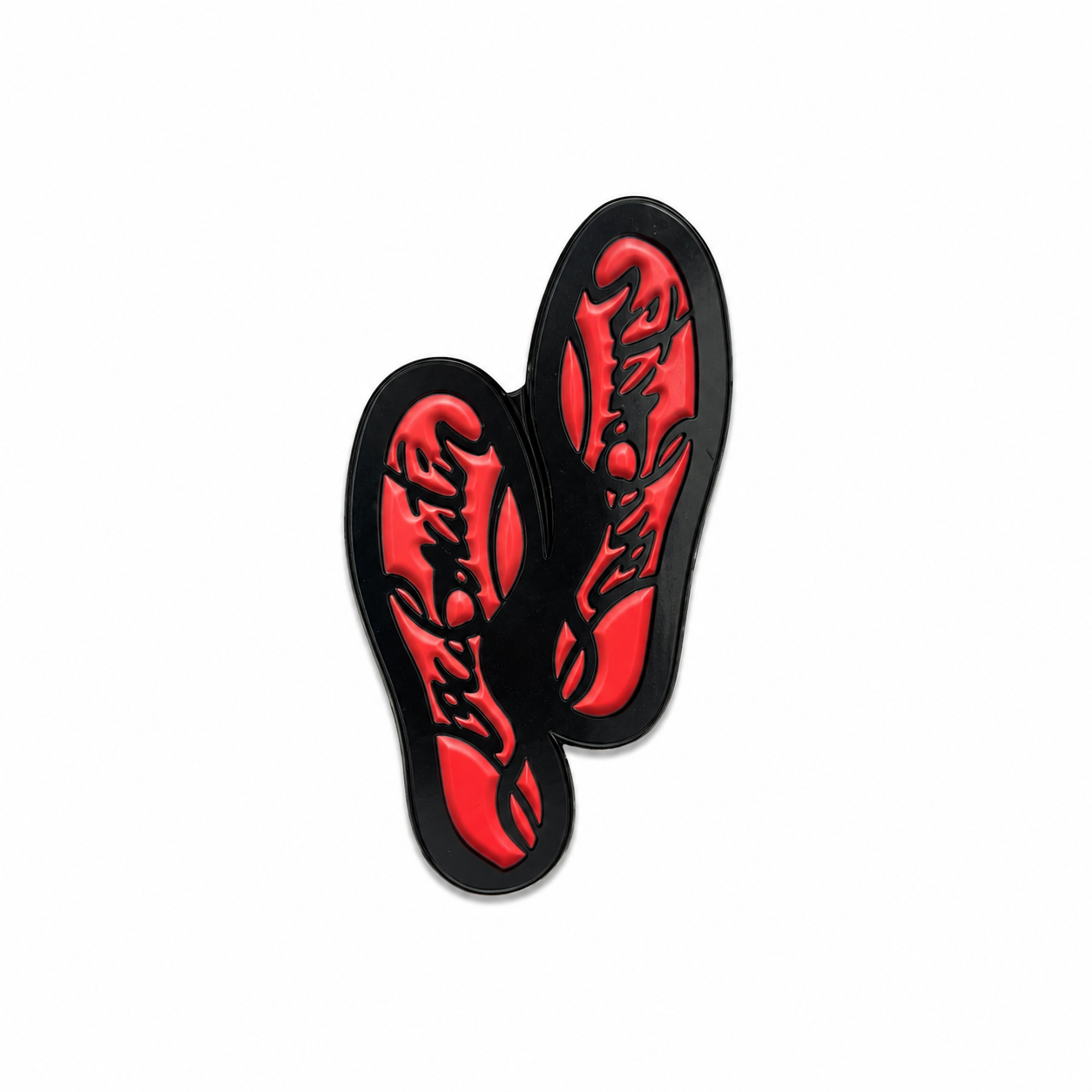 Red and black insole with brand logo on a white background