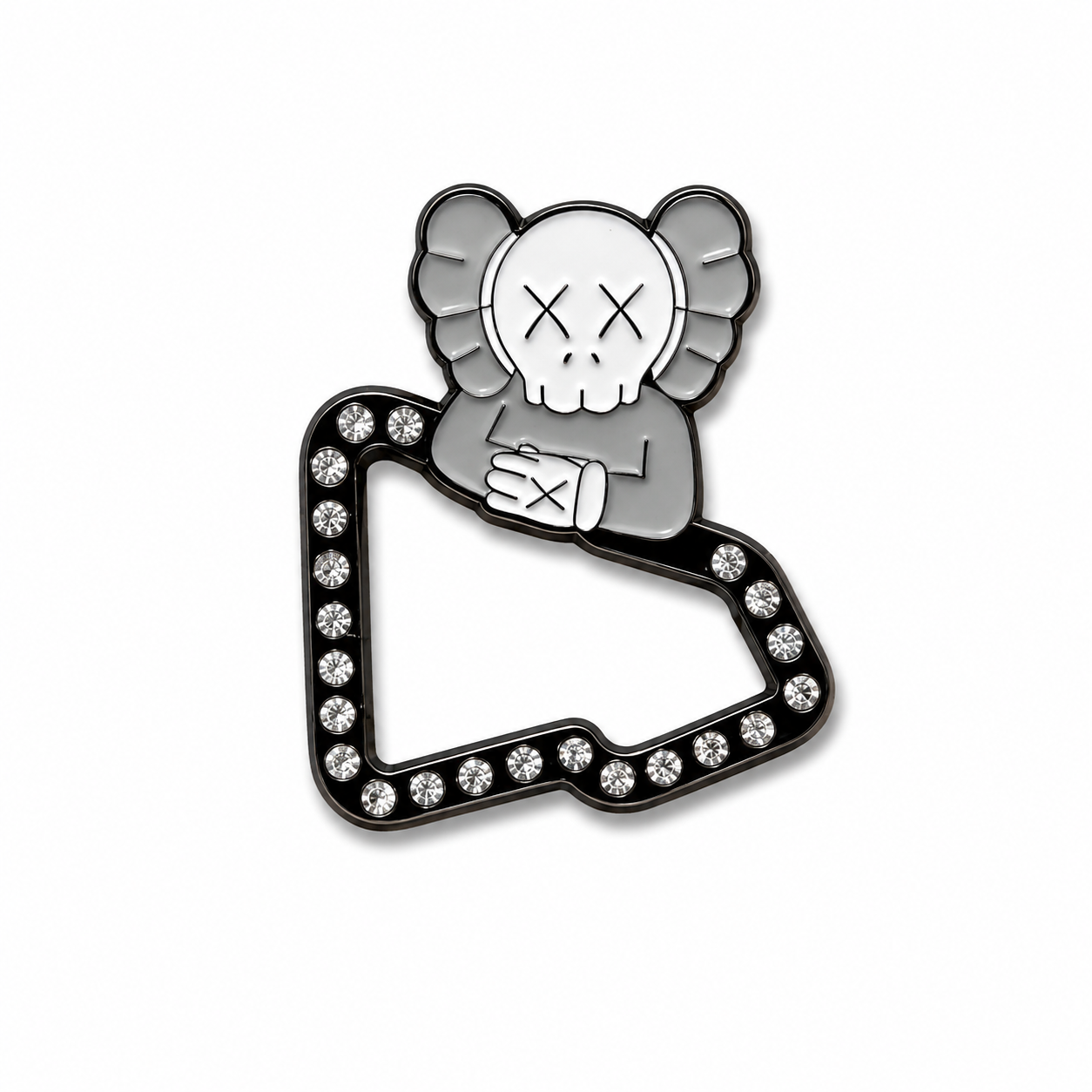 kaws clown new era style bling enamel pin gray white black finish crystal rhinestone
