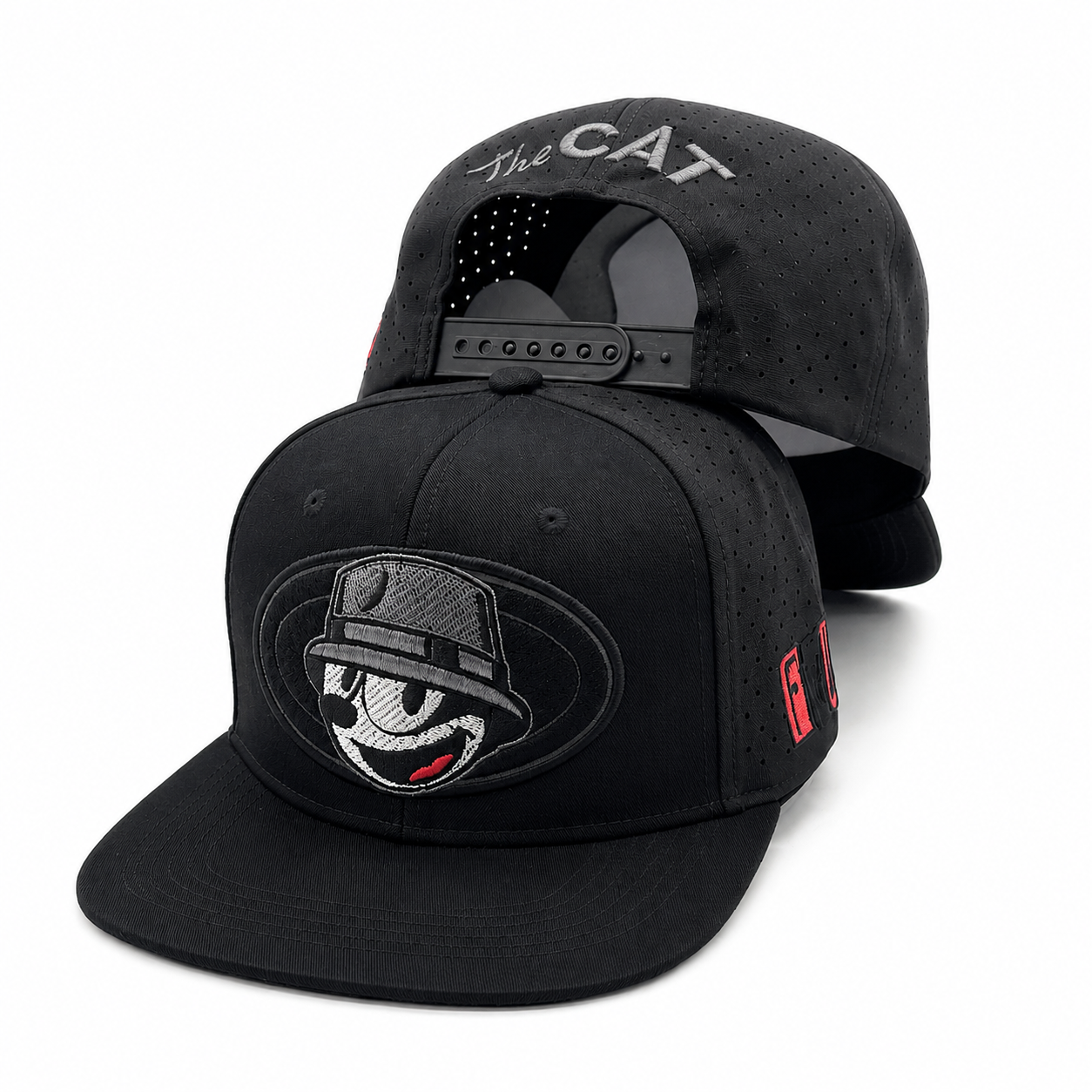 felix the cat snapback hat black flat bill embroidered adjustable cap with felix the cat patch and perforated rear panels