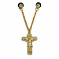 Gold Jesus cross bling cap chain with rhinestones attached to snapback hat, cadena para gorra accessory