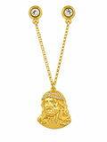 jesus gold bling metal cap chain gold chain with jesus head charm rhinestone crown and rhinestone clips