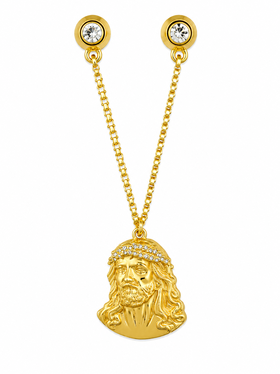 jesus gold bling metal cap chain gold chain with jesus head charm rhinestone crown and rhinestone clips