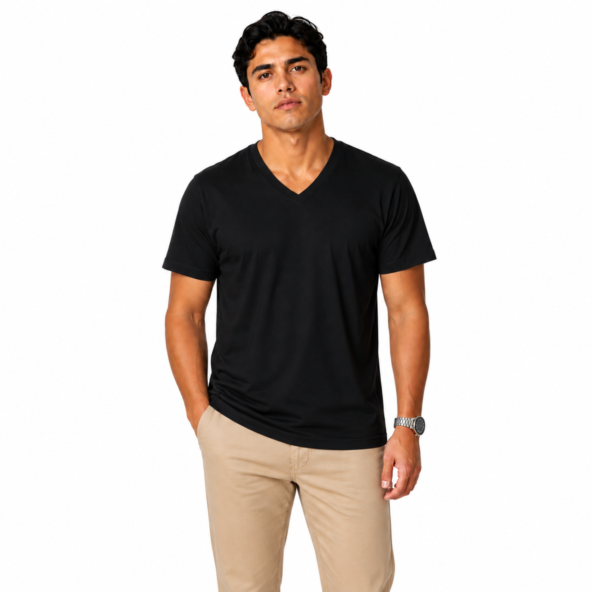 nona v neck t shirt black short sleeve cotton tee