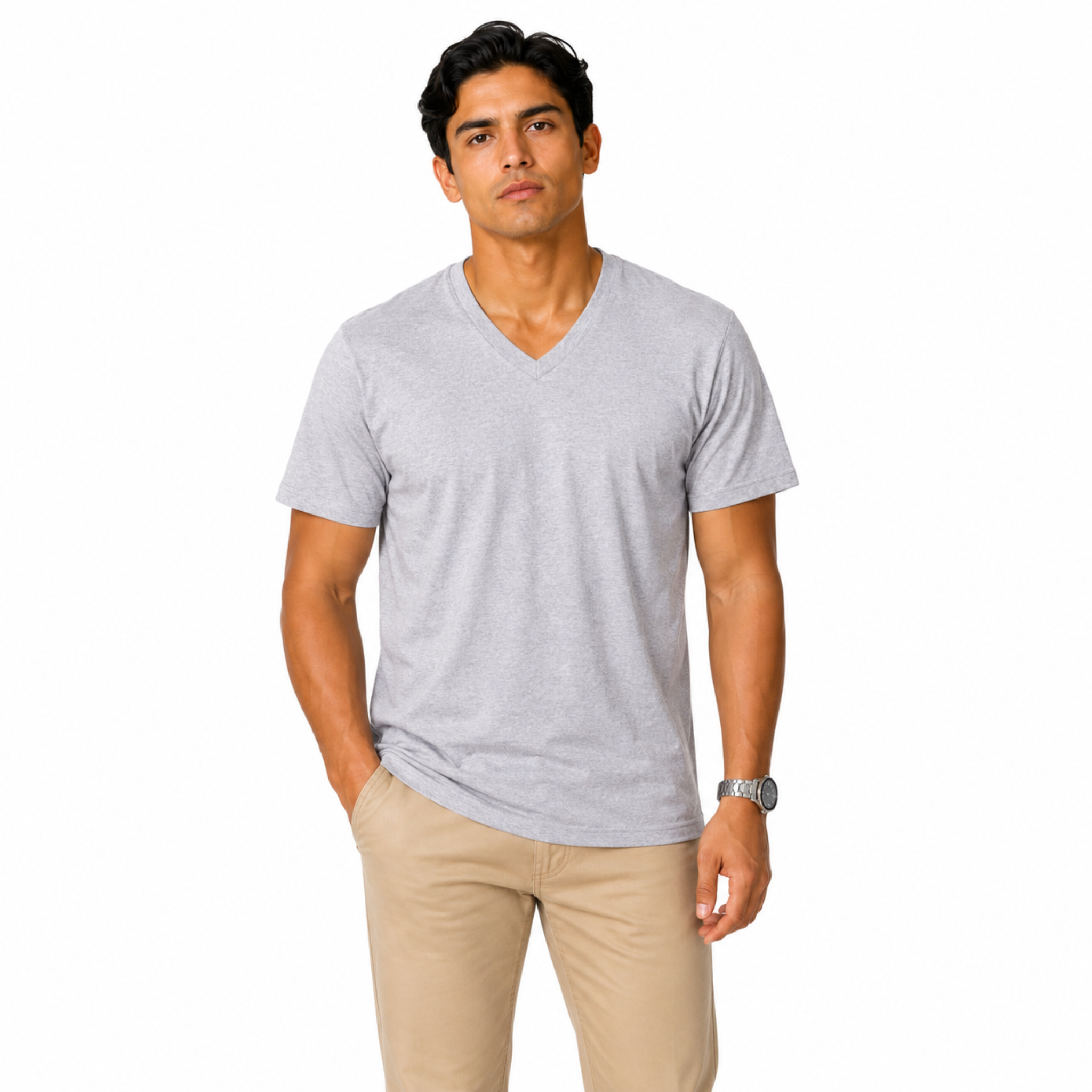 nona v neck t shirt light gray short sleeve cotton tee