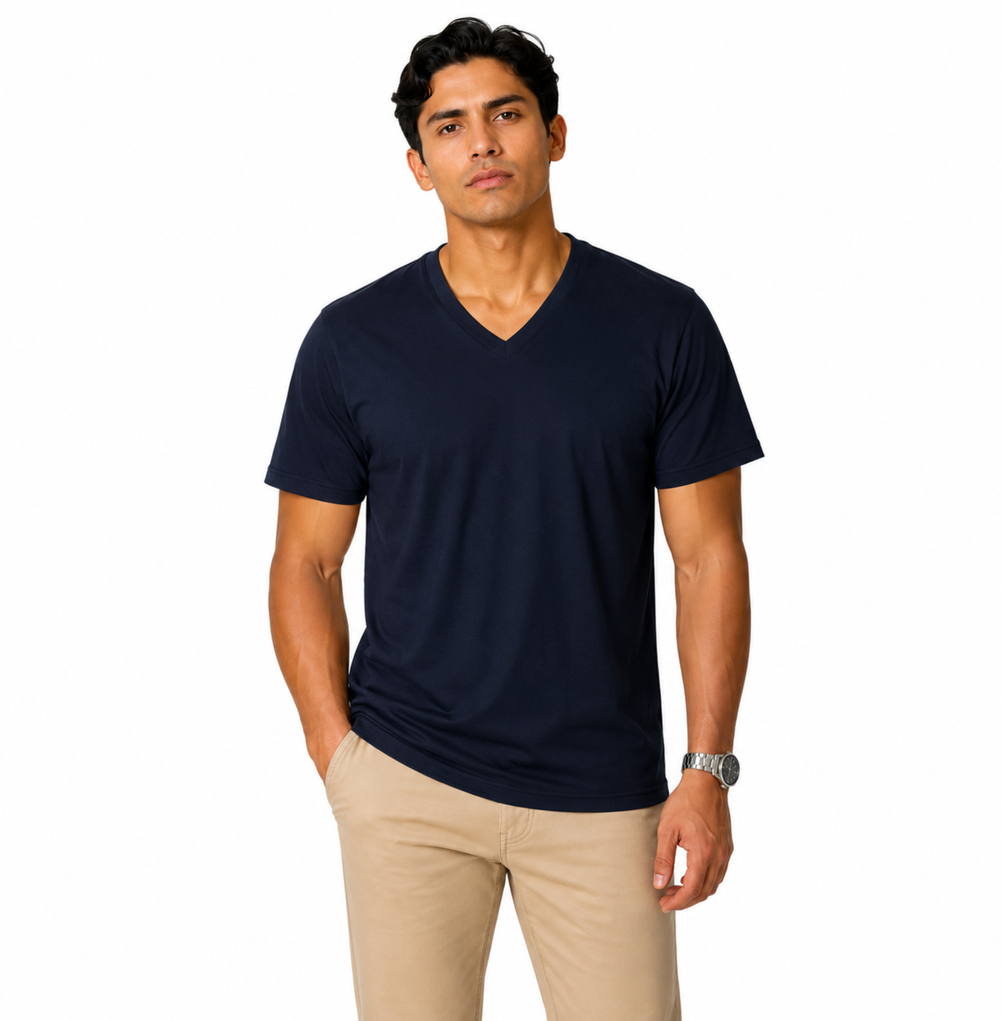 nona v neck t shirt navy short sleeve cotton tee
