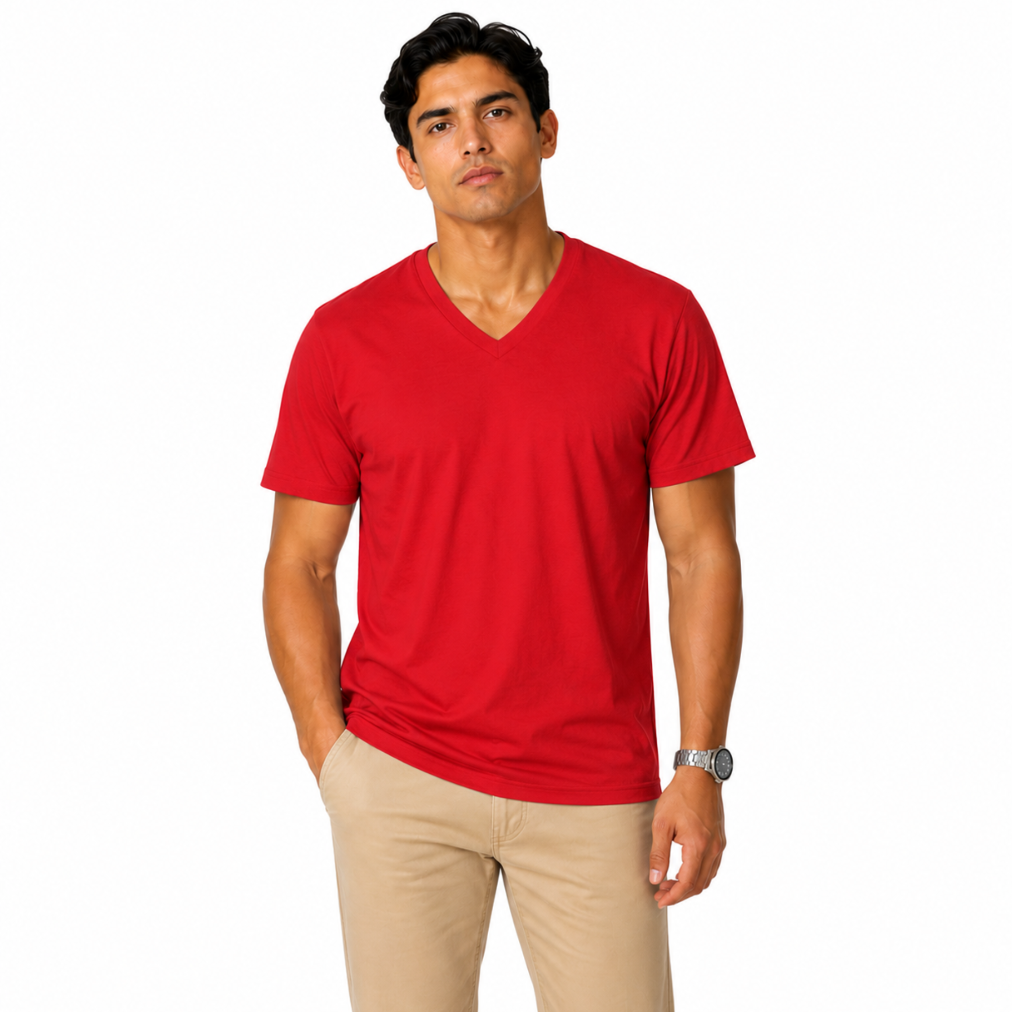nona v neck t shirt red short sleeve cotton tee