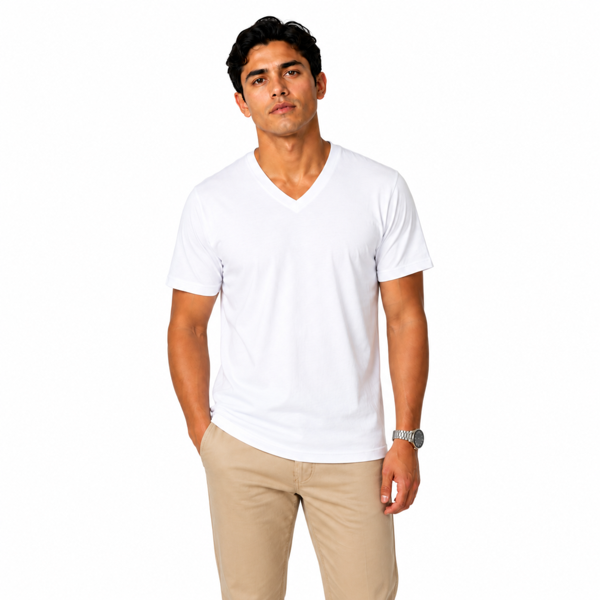 nona v neck t shirt white short sleeve cotton tee