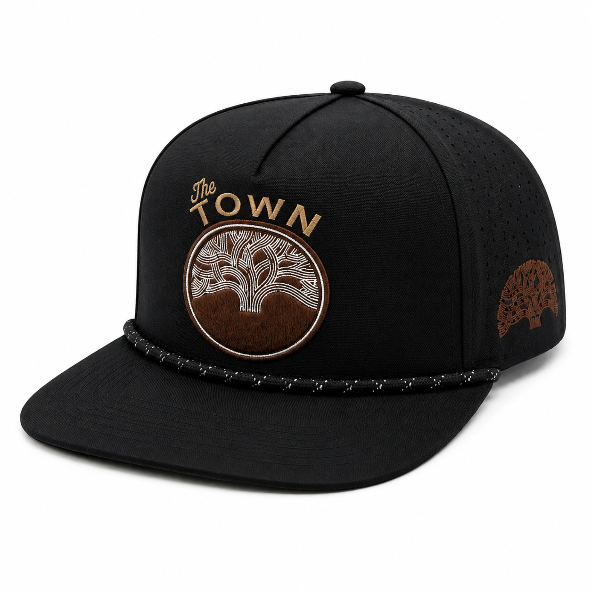 oakland the town flat bill snapback hat with rope black adjustable cap embroidered tree logo