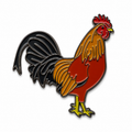 rooster gallo enamel pin colorful rooster with red body gold feathers black tail yellow legs black nickel finish