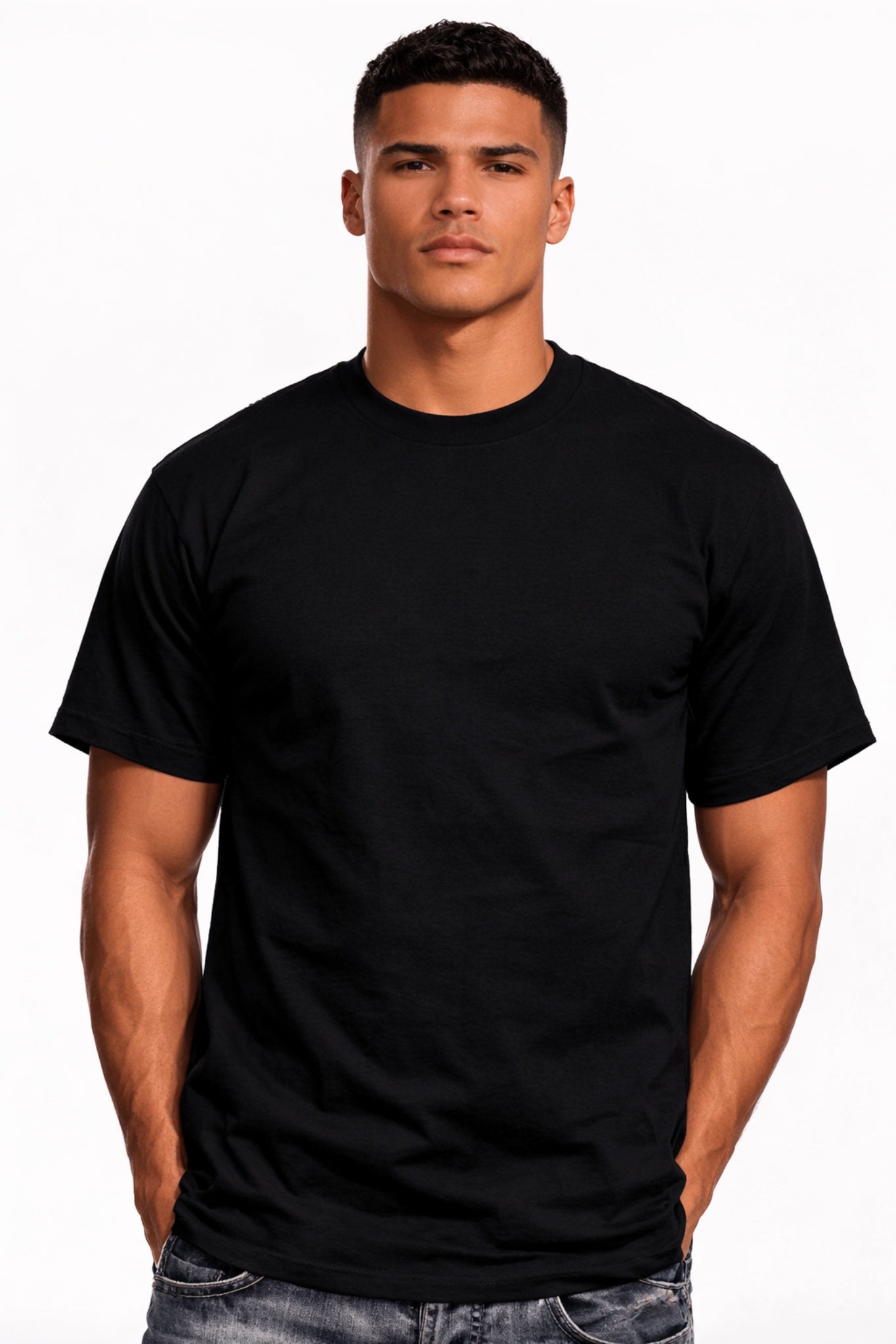Pro Crux men’s black short sleeve 100% cotton T-shirt front view