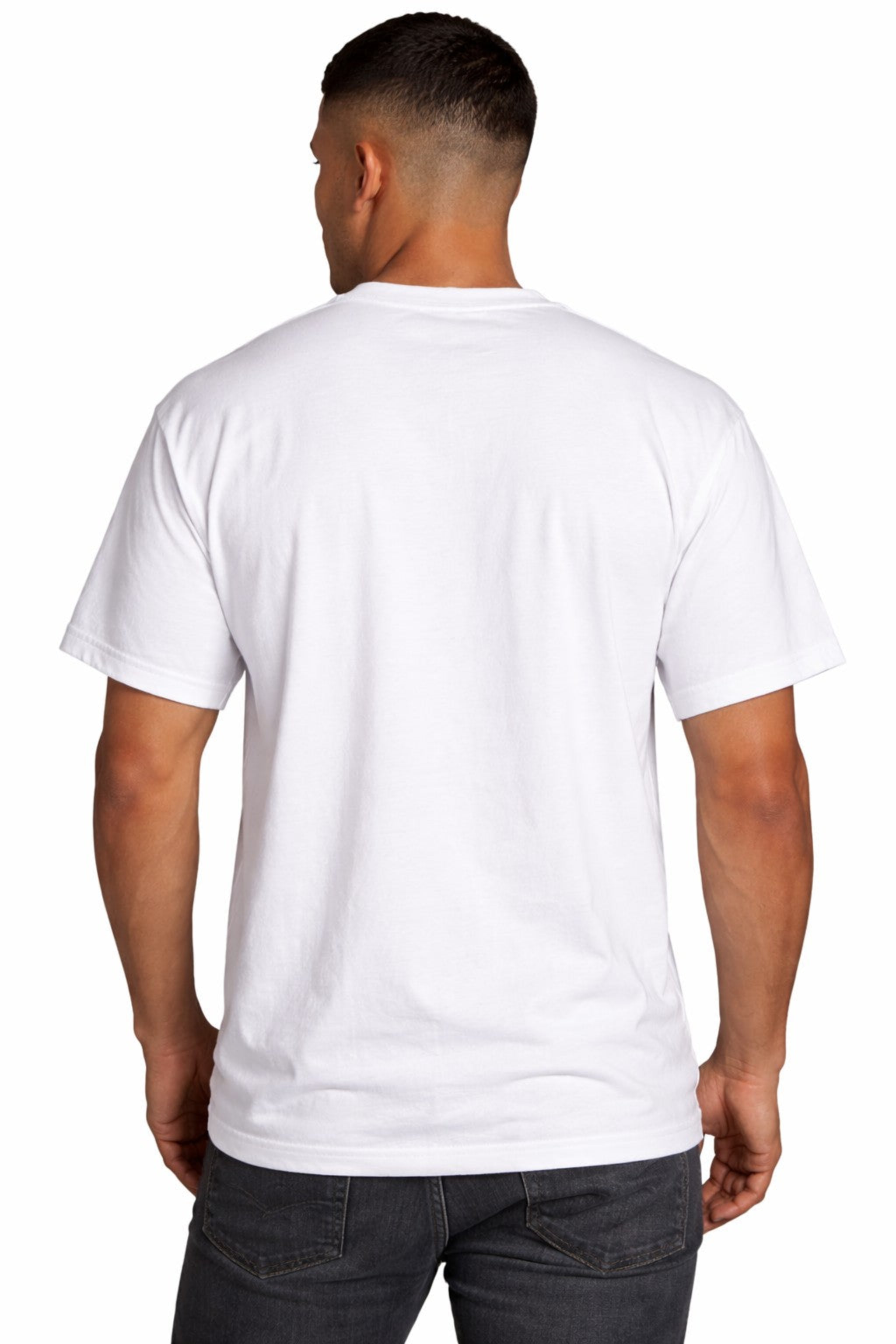 Pro Crux men’s white short sleeve cotton T-shirt back view