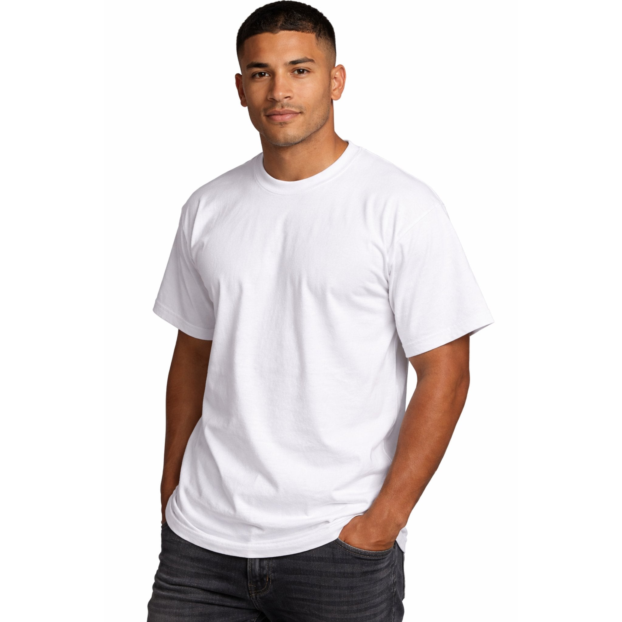 Pro Crux men’s white short sleeve 100% cotton T-shirt front view